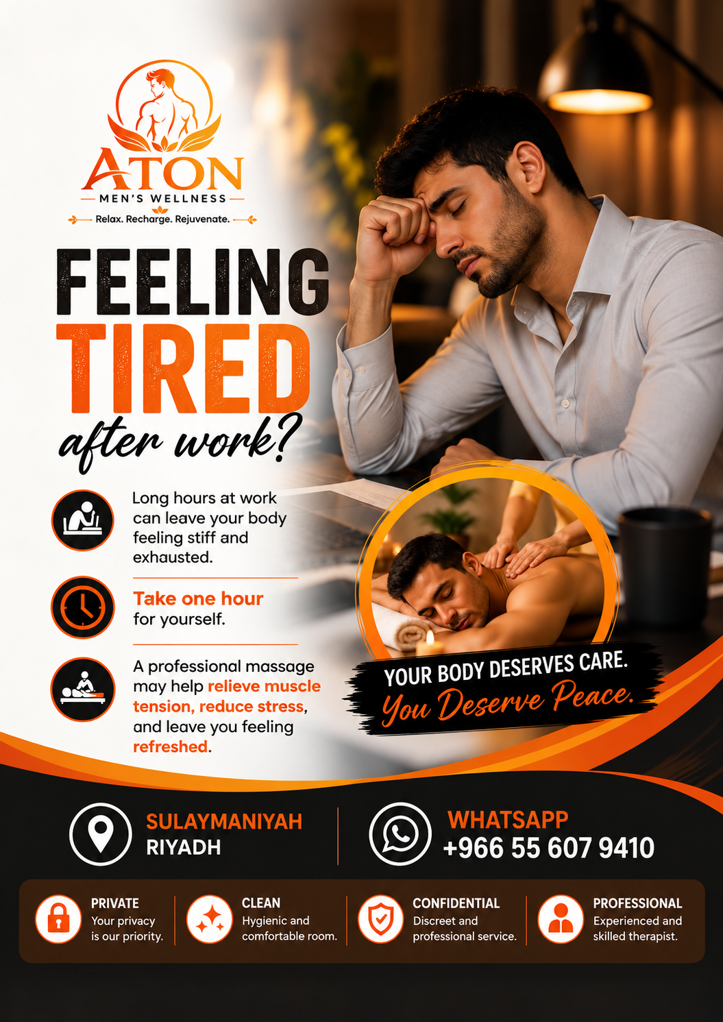 ATON Men's Wellness feeling tired after work poster