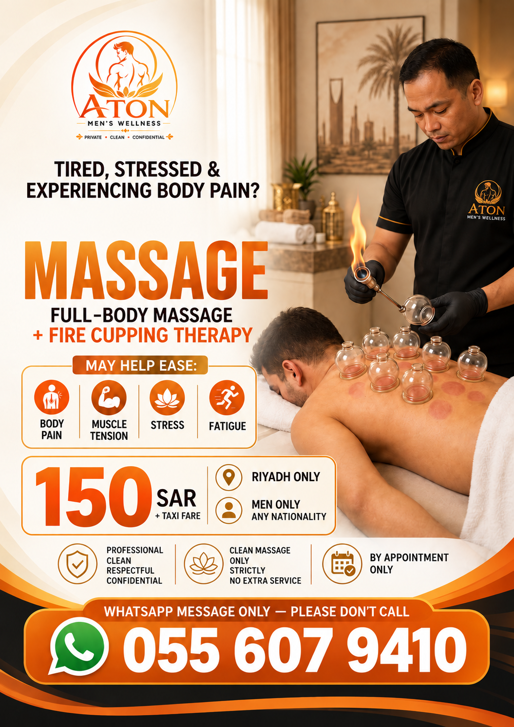 ATON Men's Wellness massage and fire cupping poster