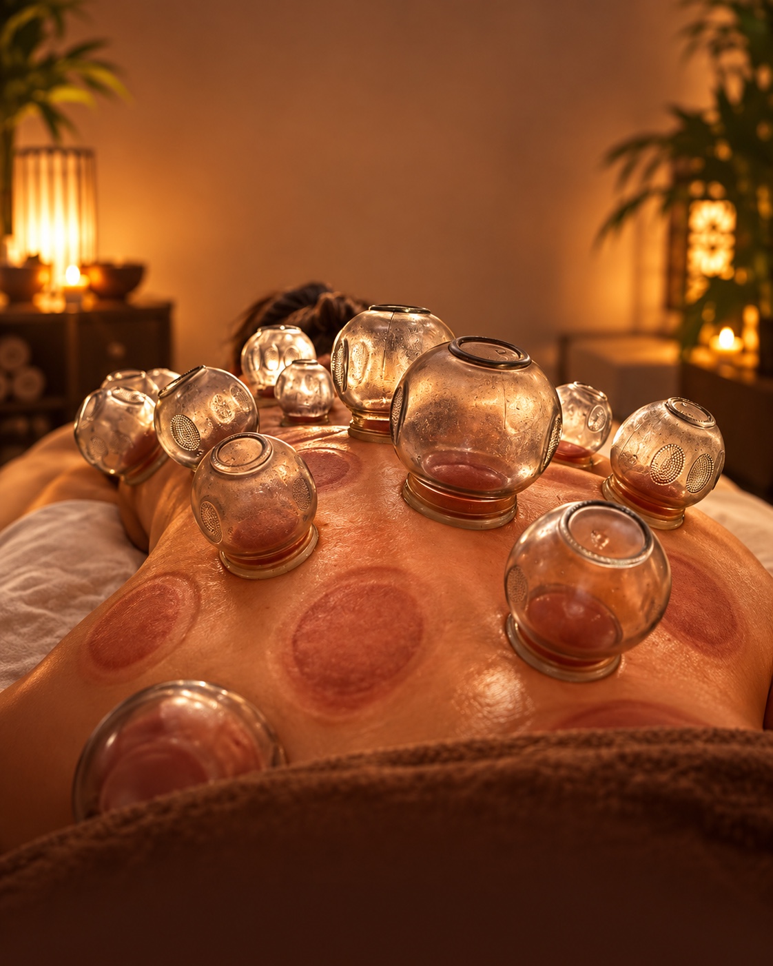 Cupping wellness session in a warm relaxing setting